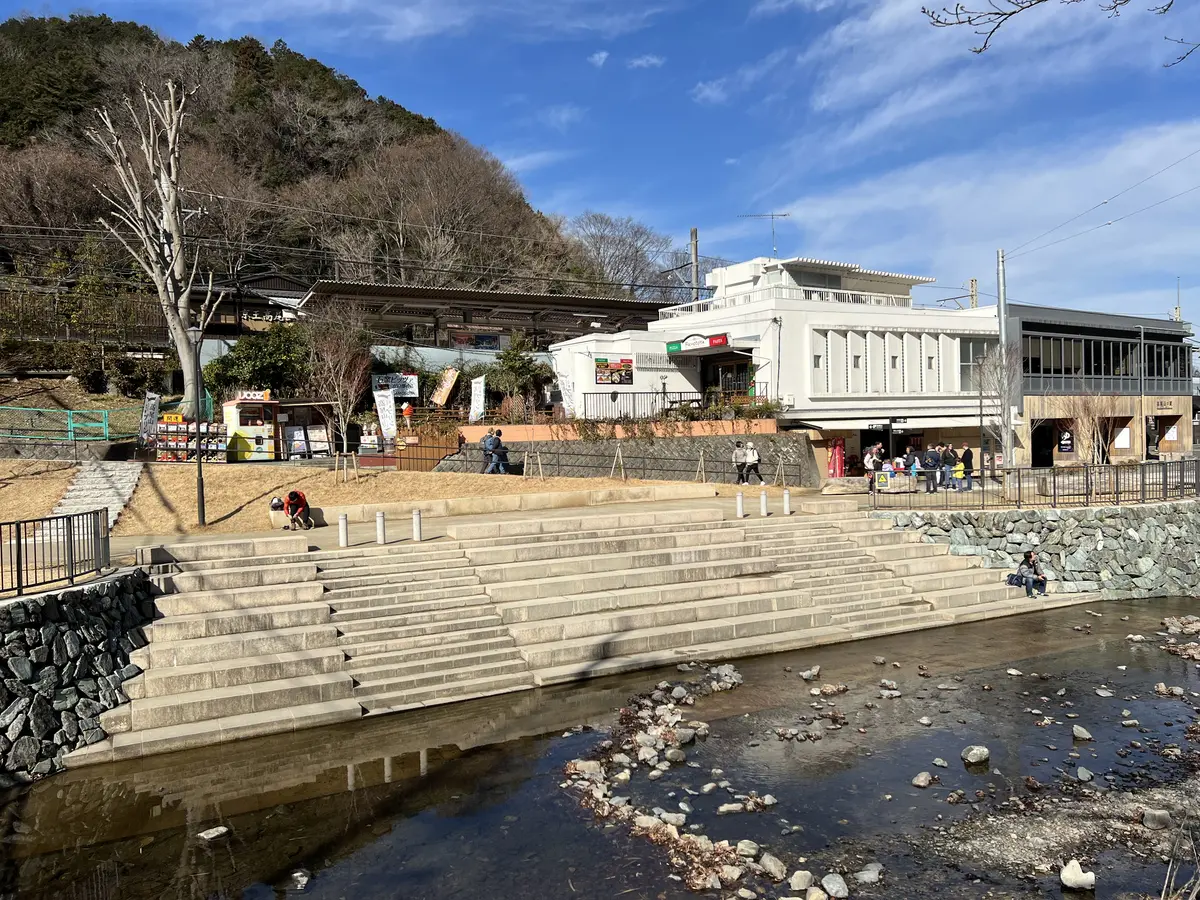 高尾山ふもと公園の階段護岸