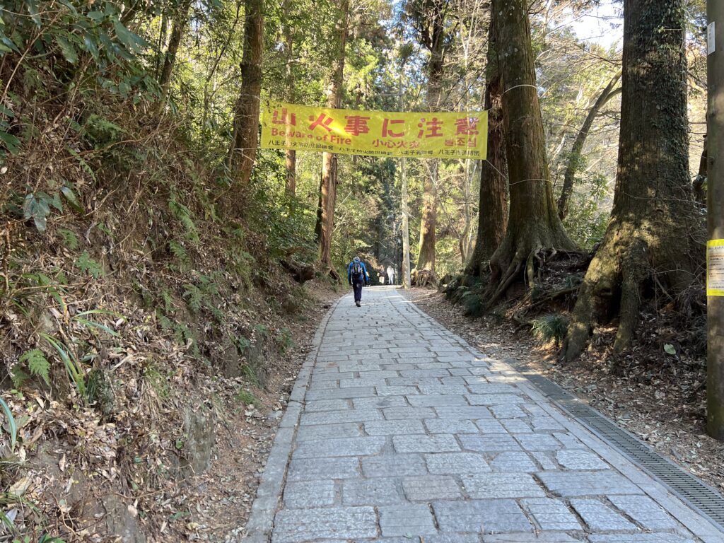 1号路の前半、杉林の中を登る石畳の坂