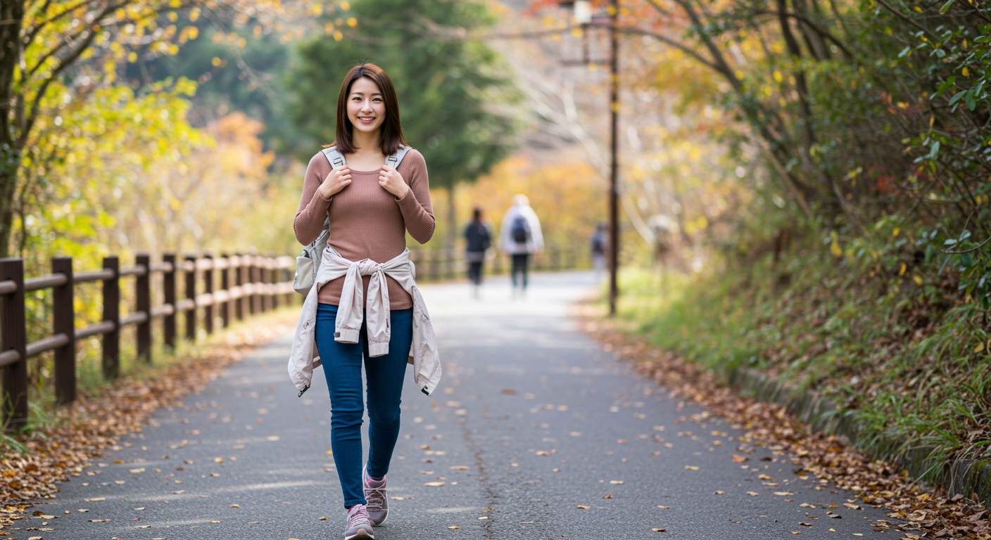 高尾山 ジーンズを履く女性