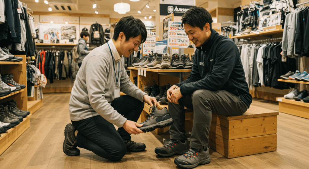 choosing-hiking-shoes-at-outdoor-shop