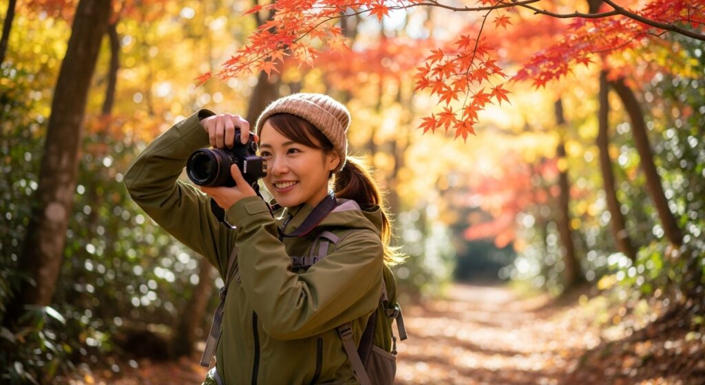 cluster_04_photographer カメラを構えて高尾山の紅葉を撮影している人